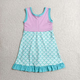 GSD4125 girls pink blue Fish scales sleeveless dress yoga