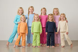 Matching Baby girls solid long sleve pant scalloped outfits cotton