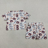 Matching Baby girls team short sleeve scalloped shorts outfits