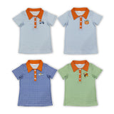 Matching Baby boys stripe button short sleeve top embroidery