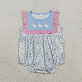 Matching Baby boys girls Easter bunny blue checkered clothing embroidery