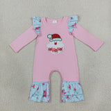 Matching girls Christmas Santa HO!HO!HO! long sleeve clothing embroidery