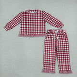 Matching  girls plaid long sleeve ruffle clothing