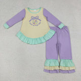 Matching Baby girls Mardi Gras long sleeve romper embroidery
