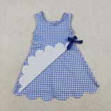 Matching Baby girls blue orange checkered sleeveless bow scalloped dress yoga