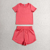 GT1641 Girls solid red short sleeve top yoga