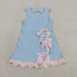 GSD3030 girls  pink bow blue sleeveless Dress yoga