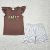 Matching Baby girls boys duck brown short sleeve stripe shorts outfits embroidery