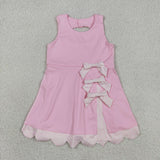 GSD3315 girls pink sleeveless bow scalloped dress yoga