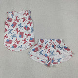 GSSO3520 girls July Fourth flage bow sleeveless shorts outfits