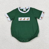 Matching Girls boys girls duck green romper embroidery