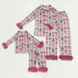 Matching winter Christmas bow clothing  adult kids furry pajamas