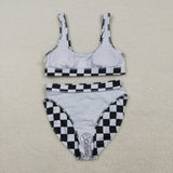 S0738 Adult women black checkered women summer swimsuit
