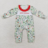 Matching Baby girls merry Christmas leaves romper dress embroidery