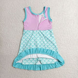 GSD4125 girls pink blue Fish scales sleeveless dress yoga