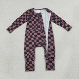 LR3115 baby checkered long sleeve zipper romper