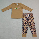 Matching Baby boys hunting long sleeves pants outfits embroidery