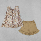 GSSO3467 girls branches sleeveless bow brown shorts outfits