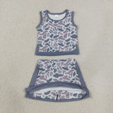 GSD4230 girls camo sleeveless skirt outfits yoga