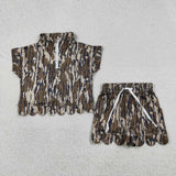 GSSO3563 girls camo zipper scalloped shorts outfits