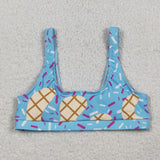 S0575 Adult women blue Ice cream waffles swimsuit top