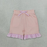 GLS0222 girls pink ruffle long sleeve shorts outfits cotton