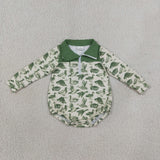 LR3050 baby boys duck green long sleeve zipper romper