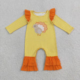 Matching Baby girls Thanksgiving turkey stripe long sleeves cloting embroidery