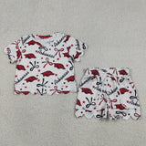 Matching Baby girls team short sleeve scalloped shorts outfits