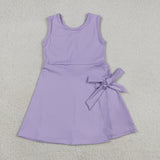 GSD3881 girls solid purple bow sleeveless dress yoga