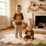 Matching boys Thanksgiving turkey long sleeve clothing embroidery