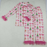 Matching winter Christmas bow clothing  adult kids furry pajamas