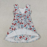 GSD3752 girls blue red bow sleeveless dress yoga