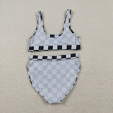S0738 Adult women black checkered women summer swimsuit