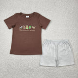 Matching Baby girls boys duck brown short sleeve stripe shorts outfits embroidery