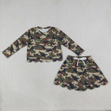 GLD1620 Girls camo long sleeve scalloped skirt Outfits