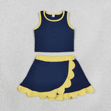 GSD4111 baby girls navy golden sleeveless scalloped skirt Outfits yoga