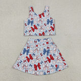 GSD2151 girls July Fourth bow skirt outfits yoga