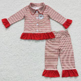 Matching Baby girls boys Christmas Santa Claus button stripe red clothing embroidery