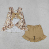 GSSO3467 girls branches sleeveless bow brown shorts outfits