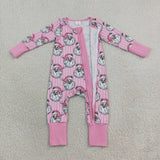 LR3125 baby girls Christmas Santa pink stripe long sleeve zipper romper