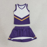 GSD4193 girls purple white golden sleeveless skirt outfits yoga