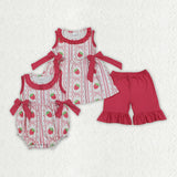 Matching Baby girls strawberry red bow romper outfits