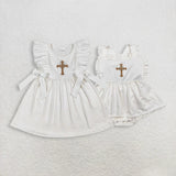 Matching Baby girls Easter crossing bow clothing embroidery