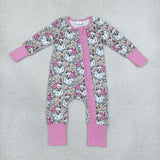 LR3305 baby girls Christmas Santa leopard long sleeve zipper romper