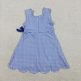 Matching Baby girls blue orange checkered sleeveless bow scalloped dress yoga