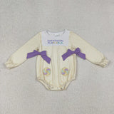 Matching Baby girls Mardi Gras long sleeve romper embroidery