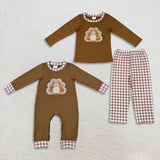 Matching boys Thanksgiving turkey long sleeve clothing embroidery