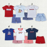 Matching Baby boys July Fourth short sleeve  outfits embroidery