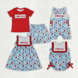 Matching  Baby boys girls i love usa July fourth clothing